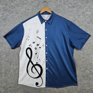 Ho Hoo Men's Short Sleeve Button Up Shirt Size 2XL 100%‎ Polyester Music SMUDGES